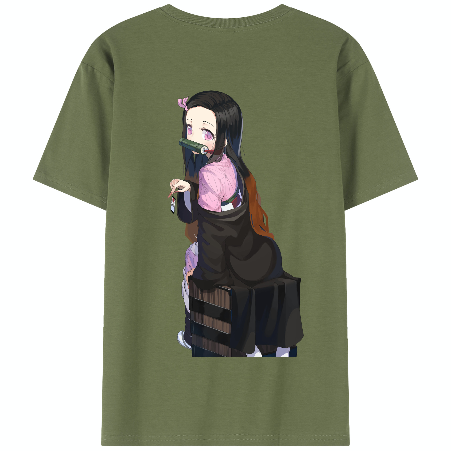 （画像用） 鬼滅の刃（きめつのやいば）竈門 禰󠄀豆子／かまど ねずこ Kamado Nezuko 綿100％半袖Tシャツ（背面プリント）
